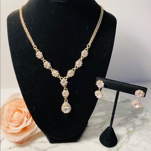Rhinestone Teardrop Necklace and Earrings